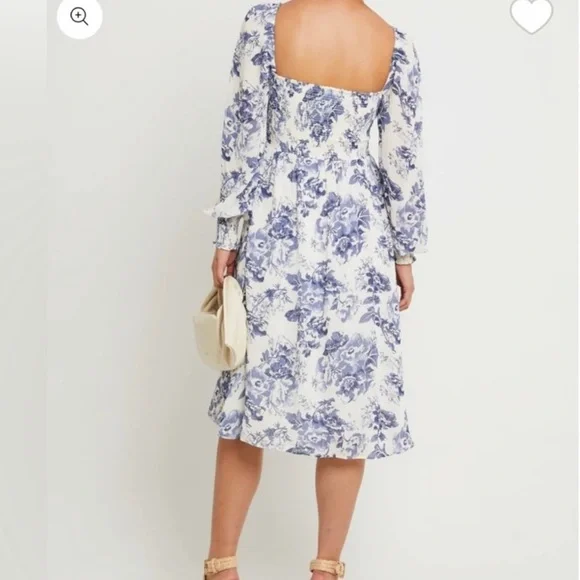 🔥 Closet Sale! Reformation-Inspired | o.p.t Blue & White Long Sleeve Sundress - Picture 3 of 4